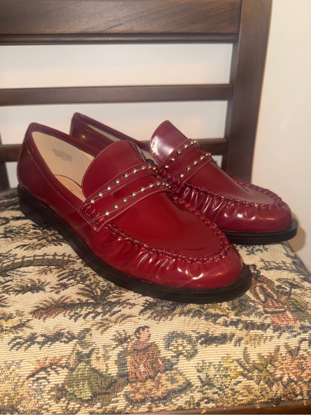 LOFT Studded Penny Loafers Burgundy Red Slip On Shoes Women’s Size 10 NWT
